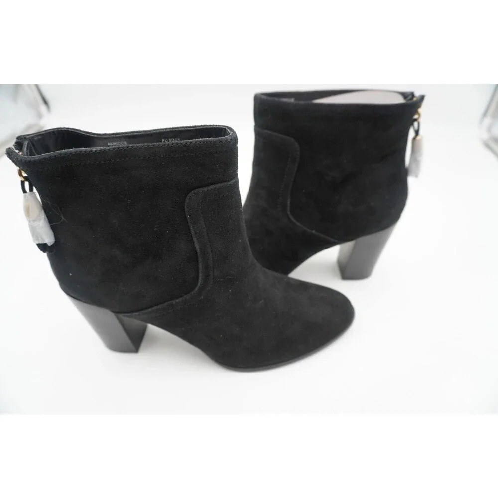Anne Klein Women's Size 10.5M Niccie Black Suede Ankle Block Heel tassel Booties
